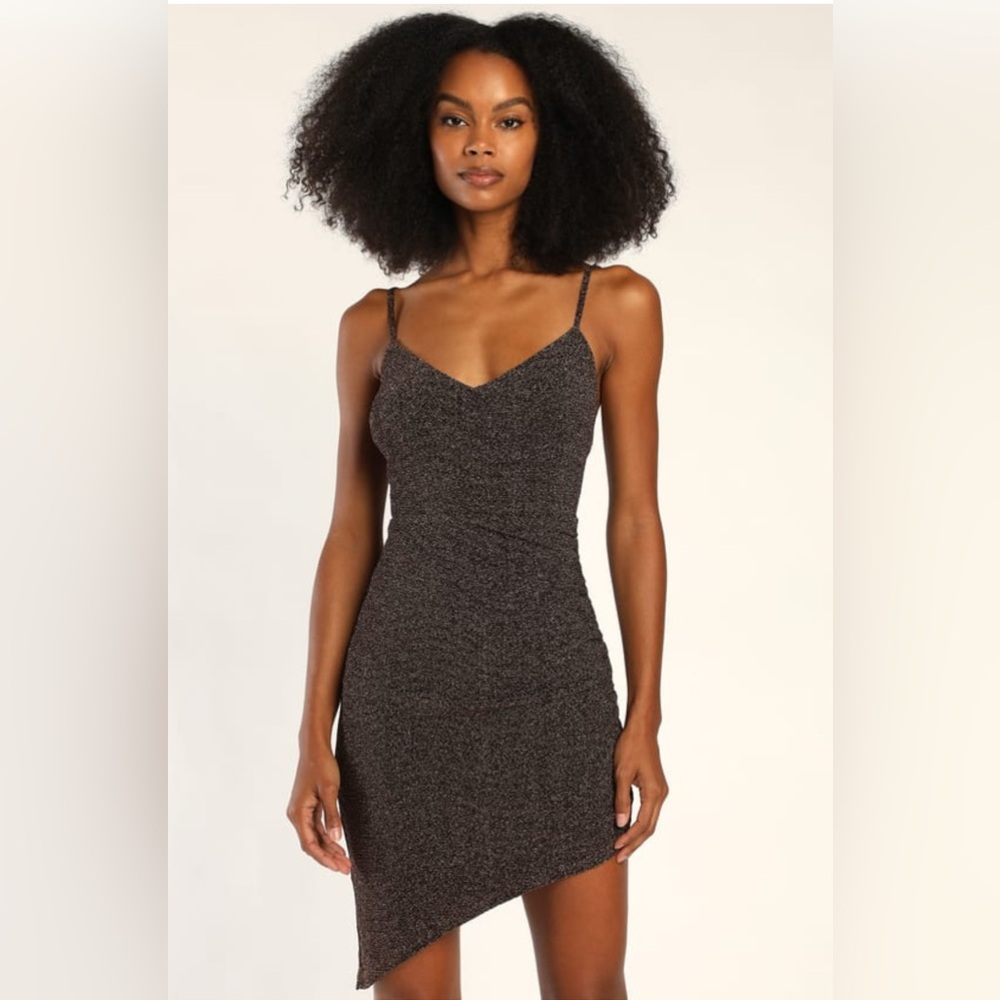 NWT Iconic Angles Bronze Lurex Ruched Bodycon Mini Dress - M